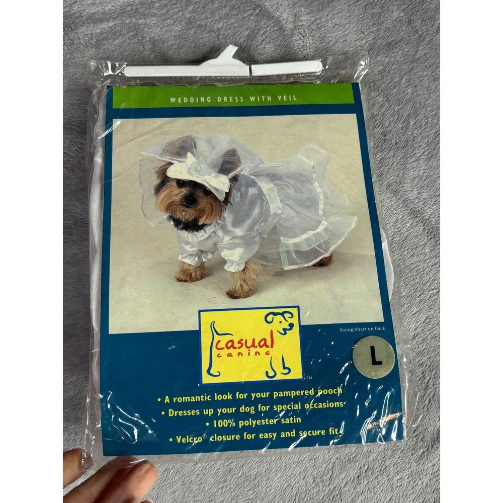 Canine Wedding Dress with Veil Pet Large White‎ Satin Dog Bridal Gown NEW